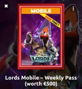 Vendo Lords mobile Pass (Worth 500€) yo no lo quiero XD, USD 100