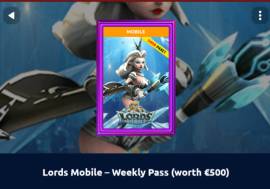 vendo Lords Mobile – Weekly Pass (worth €500) NEGOSIABLE, USD 400