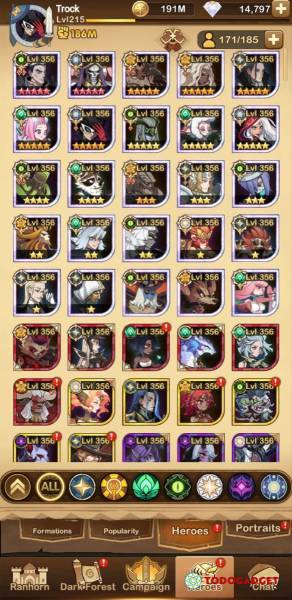 188 million power 25 Ascended Heros geared and leveled. VIP level 11, USD 120.00