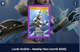Vendo Lords Mobile – Weekly Pass, USD 90
