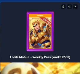 Lords Mobile – Weekly Pass (worth €500), € 100
