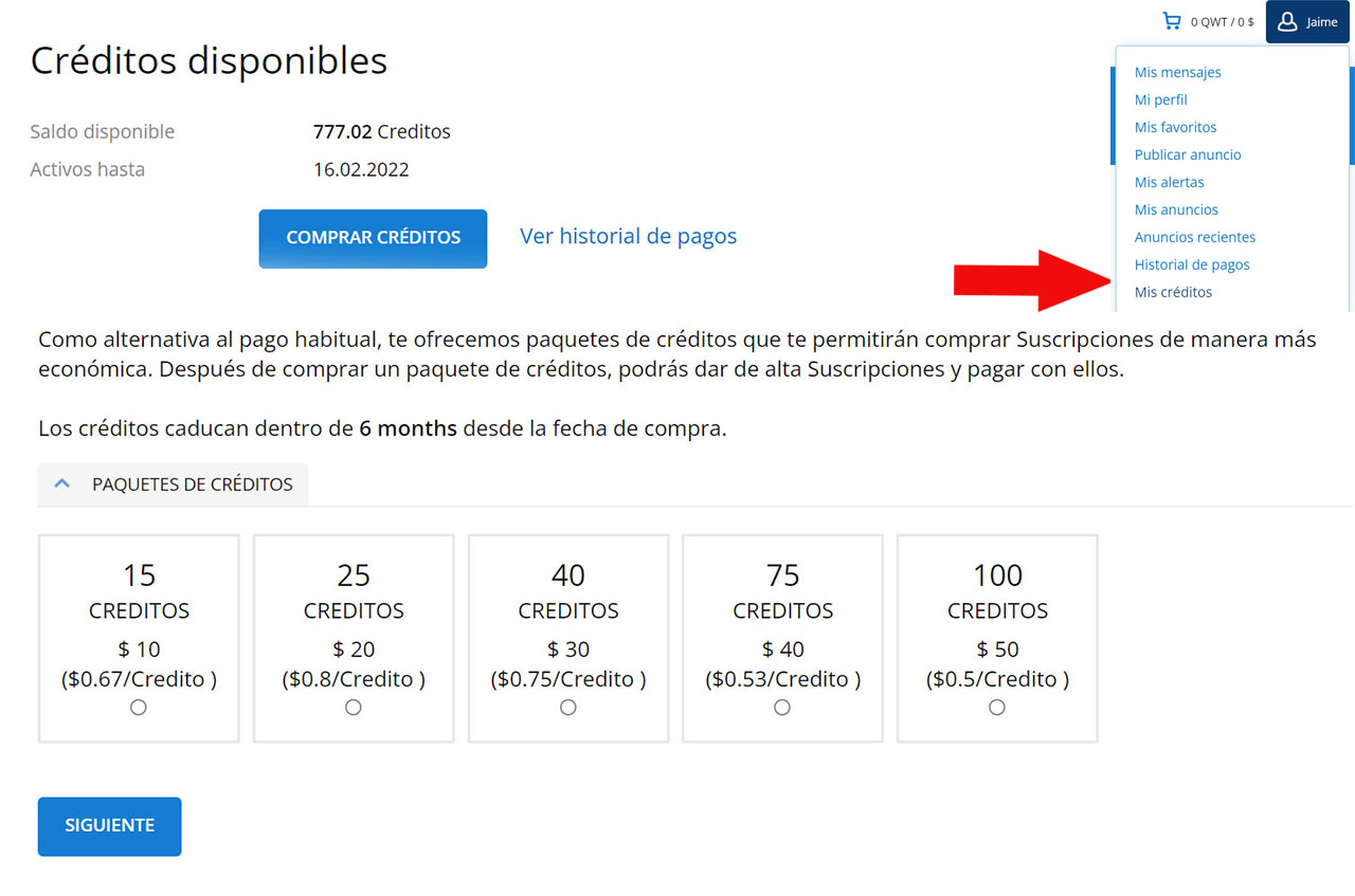 Utilizar créditos en Todogadget