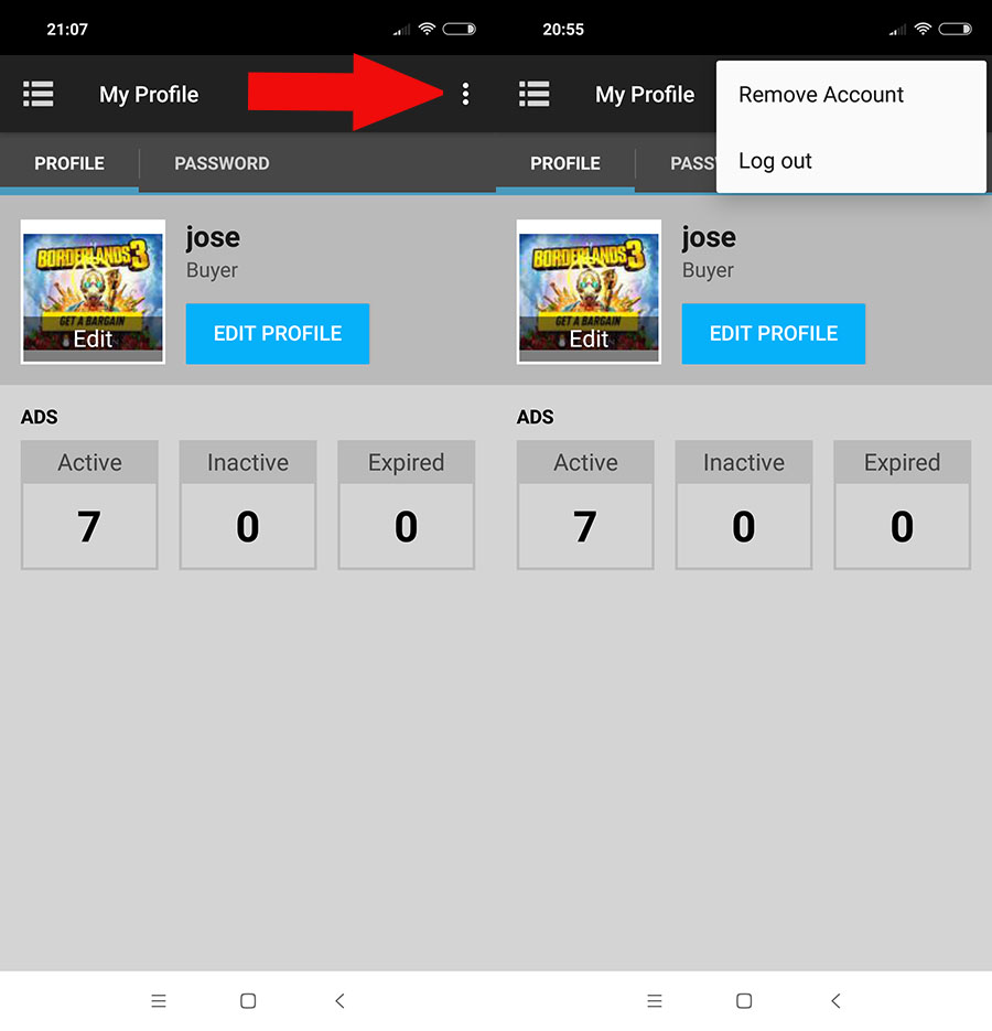 How to delete accounts in the Todogadget app